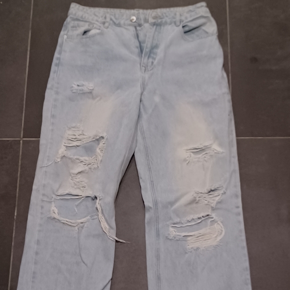 SHEIN- Blue Flare Wide Leg Jeans with Distressed Details - Picture 1 of 7